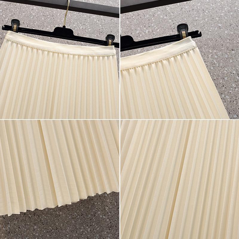 Herbst A-Linien Plisseerock für Damen, Große Größe, Neuer Fetter Mm Vielseitiger Taillenbetonender und Schlankmachender Midirock