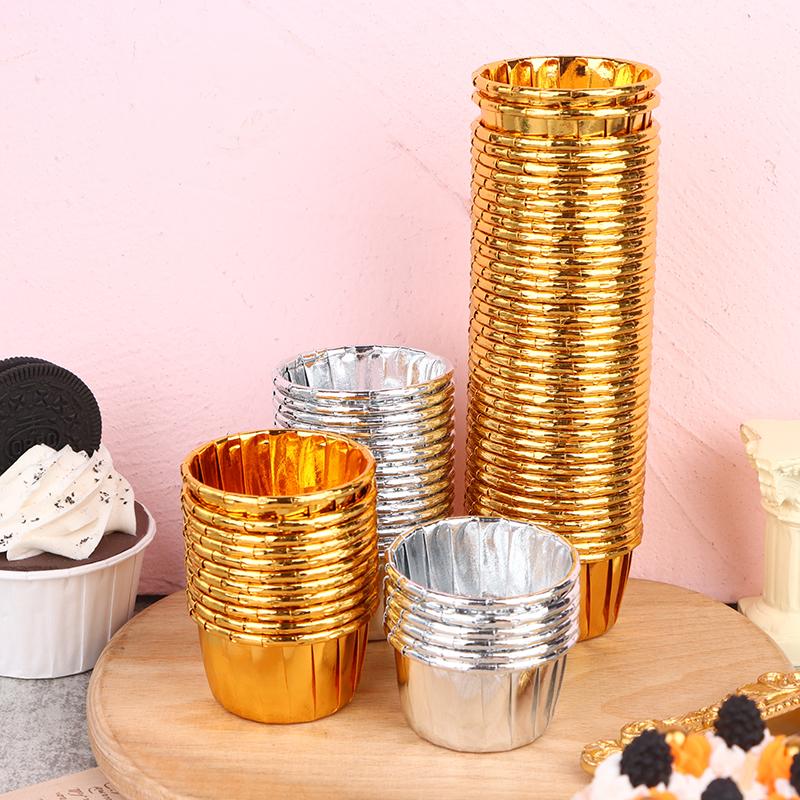 50 buc mini brioșe Cupă de folie Înveliș de hârtie pentru brioșe Auriu Argintiu Cupe pentru copt brioșe