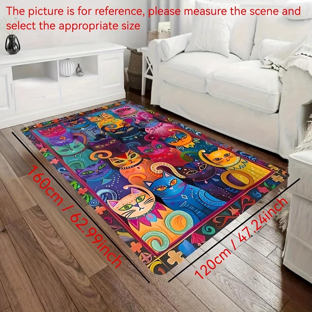 Soft Plush Cat Print Rug - Colorful Non-Slip Mat for Kitchen Living Room Bedroom, Thick Indoor Home Decor Carpet
