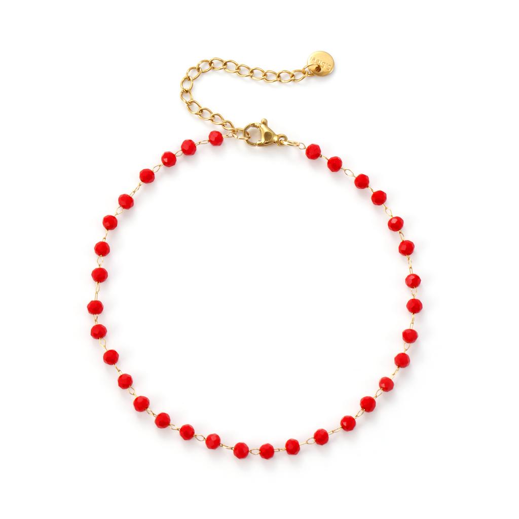 Fashion Summer Anklet 18K Gold Plated 304 Stainless Steel & Glass Beaded Chain Anklets For Women Beach Gift 22cm(8.7") long
