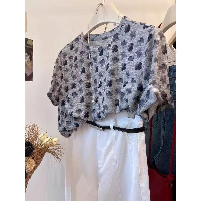 Sommer Neues Koreanisches Modebedrucktes Kurzarm-T-Shirt Damen Locker Vielseitiges Oberteil