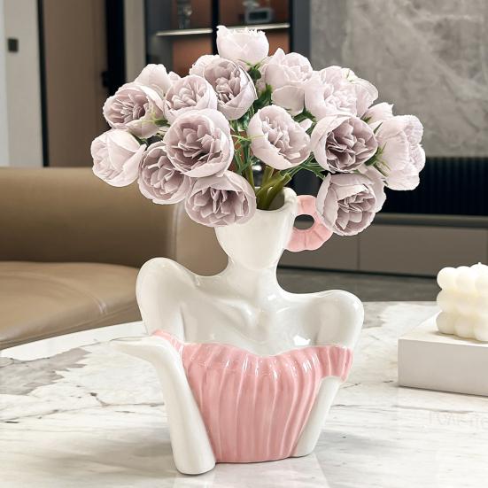 Yousheng Ceramic Female Form Body Shape Vase White Half Body Flower Vase Boho Feminist Decorative Vase for Bookshelf Office Home Table Centerpiece