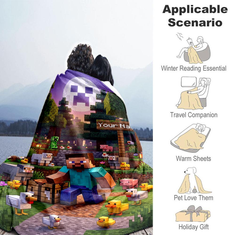Minecraft Personalized Name Blanket Multipurpose Customizable Blanket Ultrasoft For Home Decor Office Sofa Couch For All Occasions