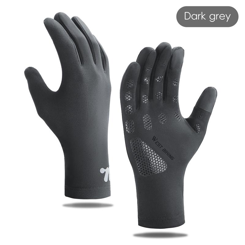 WEST BIKING Thermal Cycling Gloves Winter Fleece Windproof Bike Gloves Touch Screen Full Finger Gloves Outdoor Cycling Equipment серый