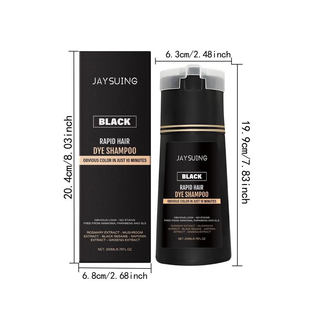 Jaysuing Men Black Instant Shampoo Natural Shine Nourishing Hair Color Shampoo No Mess Home Use 200ML