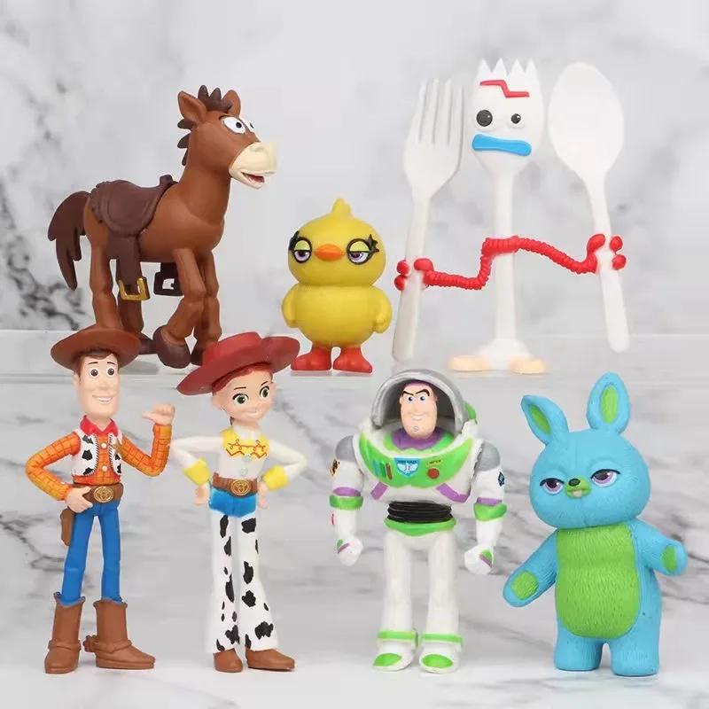 

Toy Story 7PCS Action Figure Playthings Woody Jessie Buzz Lightyear Forky Pig Bear Figura Model collection Doll Figurine Children Gifts