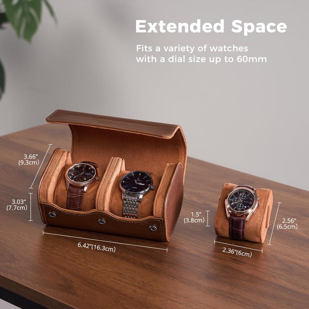 ProCase PU Portable Watch Box for Fits All Watches Up To 60mm Unisex Storage Box for Business Anniversary Gift 2-Watch Case, Leather, Men, Diameter,