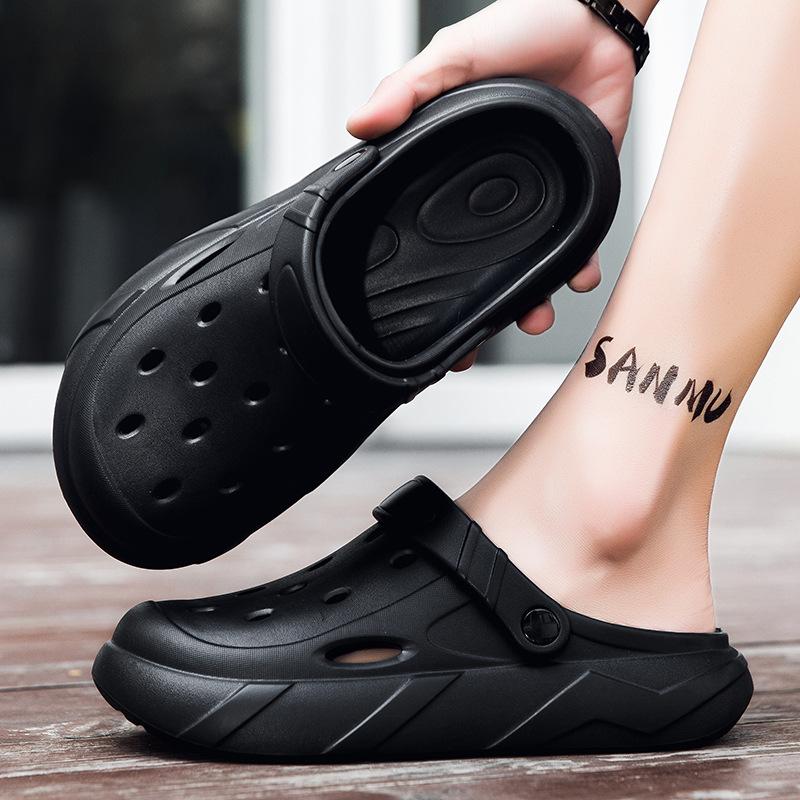 Hole shoes men's summer outer wear bag head couple sports slippers women's light beach sandals bag head half slippers men