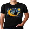 Catzilla Cat Shirts for Men Starry Night Cat Lover Tshirt Japan Y6K Kawaii Retro Cats Manga Anime Graphic Tee