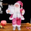 Christmas Santa Doll Decoration 12-Inch Plush Standing Santa Holding Gifts Figure Christmas Party Supplies for Home Desk Bookshelf Windowsill Decor