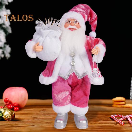 Christmas Santa Doll Decoration 12-Inch Plush Standing Santa Holding Gifts Figure Christmas Party Supplies for Home Desk Bookshelf Windowsill Decor
