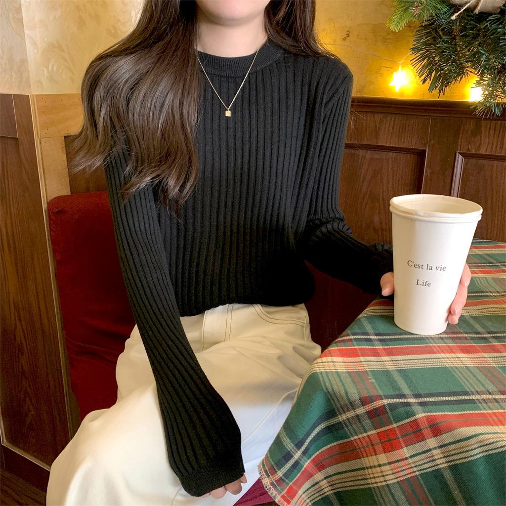 Spring New Niche Chic Pit Strip Knitted Sweater Women's Simple Inner Top Soft Waxy Bottoming Shirt
