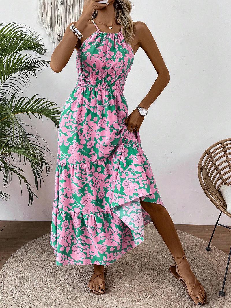 2026 Early Spring Floral Halter Sleeveless A-Line Dress for Women Medium