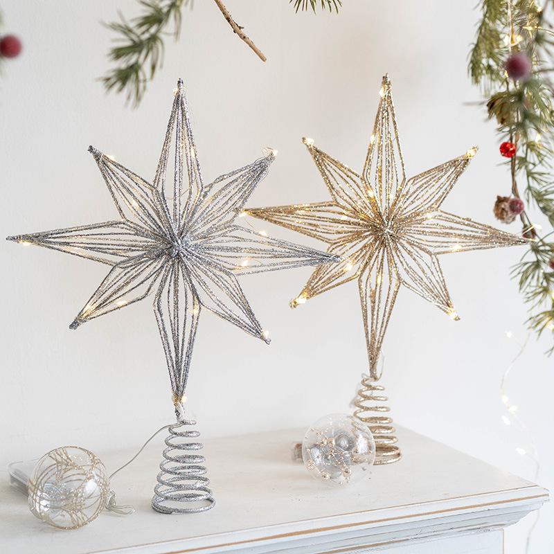 30cm Led Star Christmas Tree Topper With String Lights Festive Home Party Decoration For Holiday New Year Ornaments