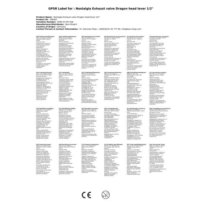 Robinet de sortie nostalgique tête de dragon levier 1/2"