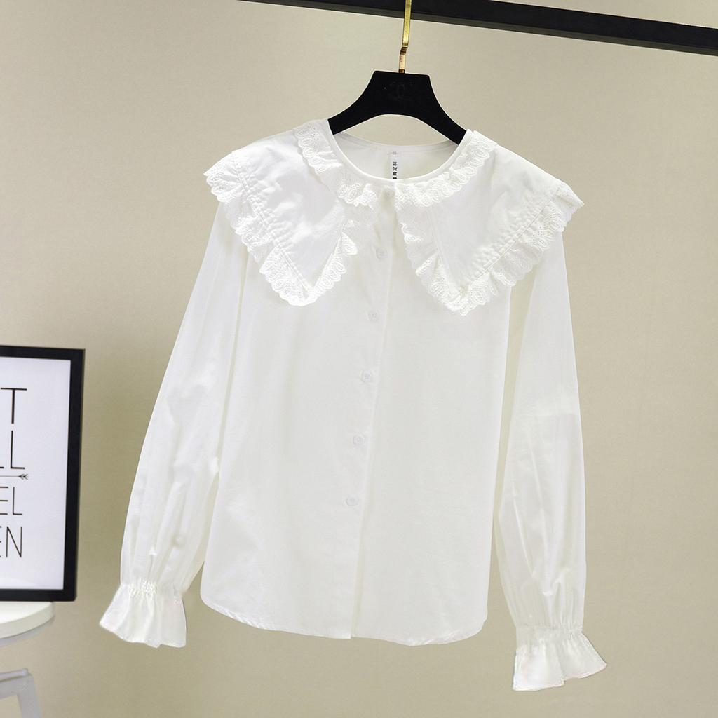 Kids Shirt Long Sleeve White Cotton Lace Trim Blouse Boys Girls Spring Autumn Fashion Top Children Korean Style Casual Clothing Size 110 160