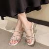 Thick-heeled slippers for women's summer wear, new bow-tie rhinestone temperament, high-heeled crystal sandals.