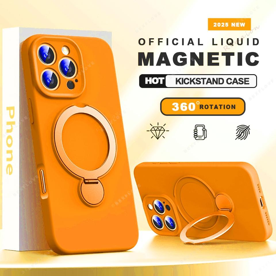 Magnetic Liquid Silicone Stand Phone Case For For Iphone 17 Air 13 14 1 16 17 Pro Max Plus 360 Charge Strap Protector Cover