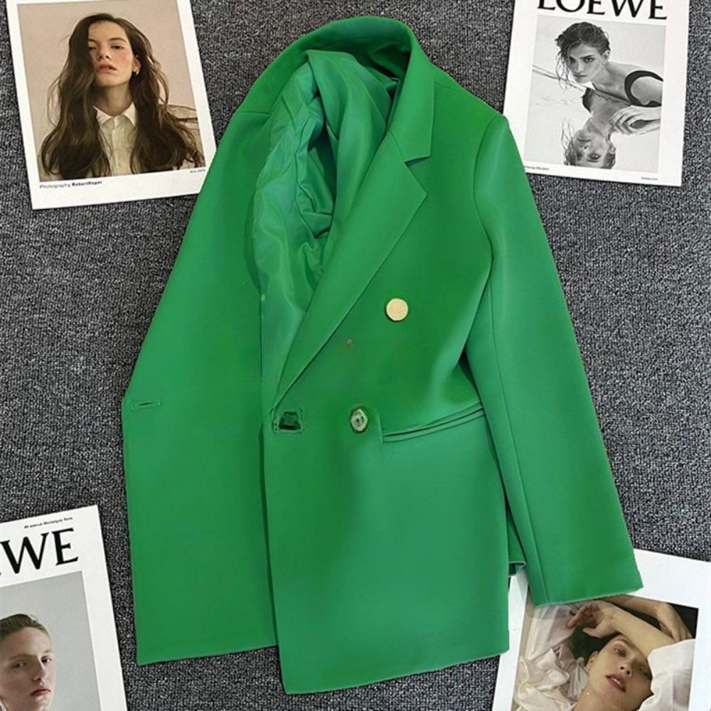 Women's Notched Collar Long Sleeve Blazer Loose Fit Casual Office Jacket Solid Color Single Breasted Pocket Outerwear