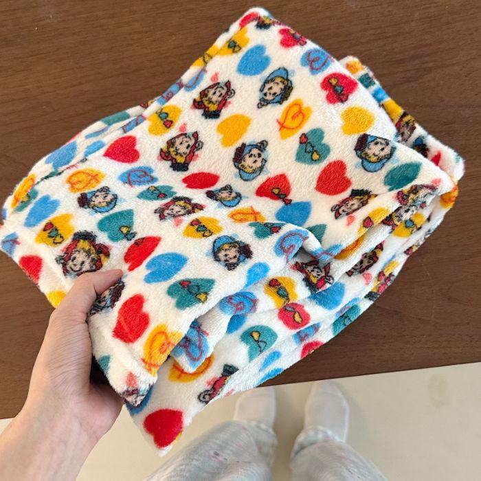 Korean Style Women's Fleece Pajama Pants - Flannel Cartoon Design for Autumn and Winter