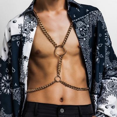 KunJoe Punk Metal Kulatý prsten Hliníkový kubánský řetízek s křížem na hrudi pro muže Gotický Stříbrná Barva Party Noční klub Body Šperky Gay