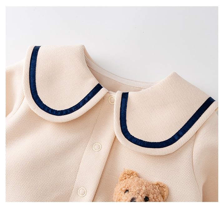 Baby Clothes Clothes Long Sleeve Bodysuit Boys Girls Newborns Baby Preparing for Birth Gift Sailor Style Plain Bear Pattern Beige 12M [Baby koi]