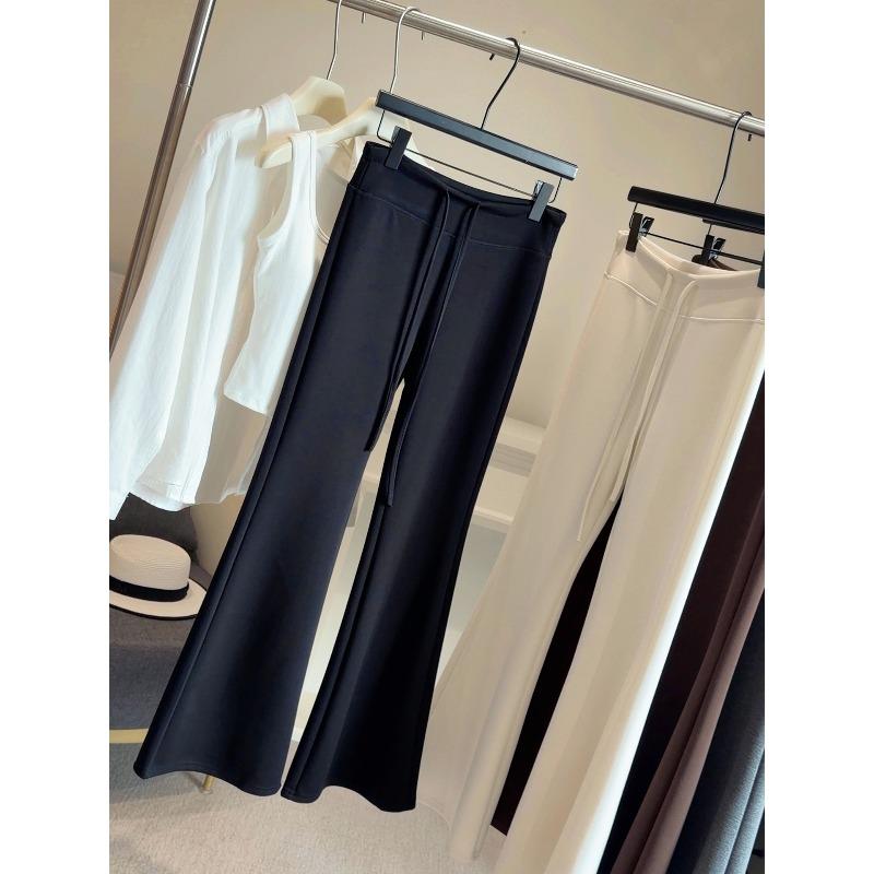 

Spring small gray cloud cotton micro-pull pants women s high waist drawstring drape lazy casual sports horn pants S чёрный