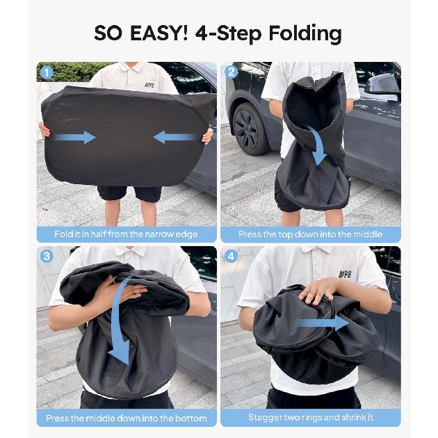Wigoo 2025 Tesla New Model Y Accessories Windshield Sunshade [OEM Design, 100% Sun Blockage] Foldable Heat Ulation Sunshade With Storage Bag, For