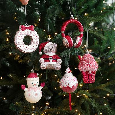 Christmas 2025 Hanging Pendants Festival Decorations Cartoon Snowman Bear Handicrafts Bow Wreath Atmosphere Decor 6 Styles