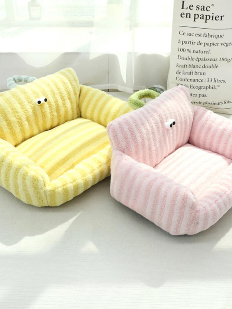 Cartoon Style Pet Bed Couch for Dogs And Cats Autumn Winter New Model Big Eyes Series Daily Use Pillow Artificial Short Fur
