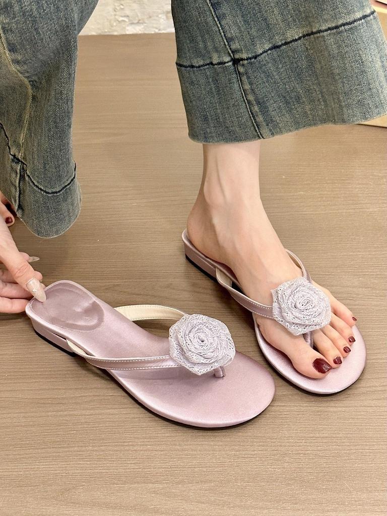 Flower Women Flats Slippers Clip Toe Flip Flops Ladies Casual Woman Shoes 2025 Summer Sandals Beach Slides Mujer Zapatos Size40