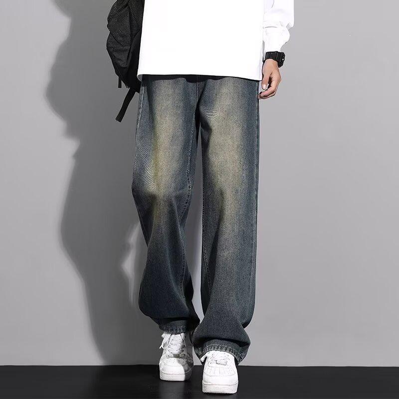 

Men s Retro Distressed Straight-Leg Jeans with Elastic Waist - Spring/Autumn Fashion Small
