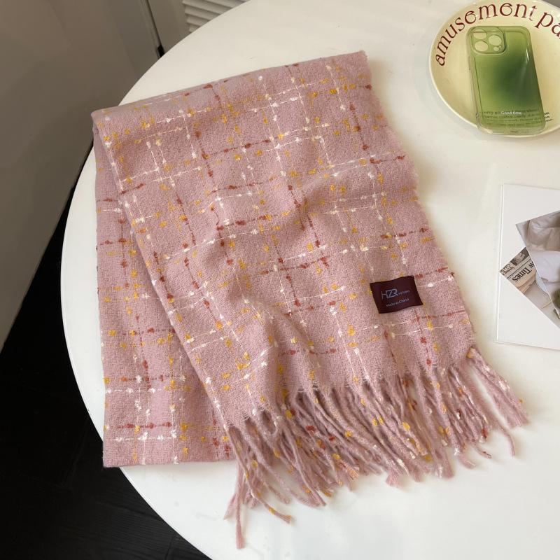 White Plaid Scarf, Women's Winter High-end Sense Versatile Scarf, Student Japanese Color Dot Shawl, Warm and Thickened Outside