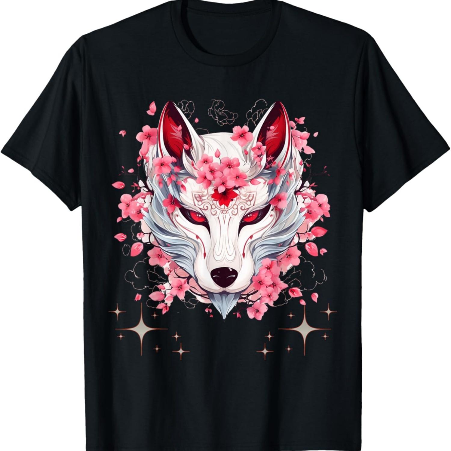 Оками Волк Аниме Кавайи Цветок Вишни Футболка S чёрный