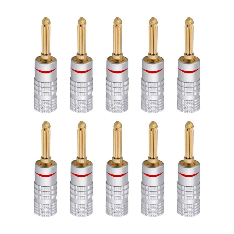 10Pcs/5Pairs 4MM 24K Gold-plated BANANA PLUGS Banana Connector With Screw Lock For Audio Jack Speaker Plugs