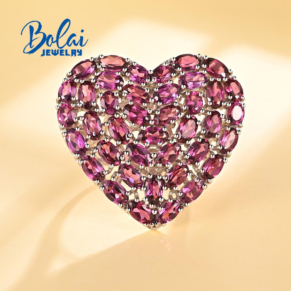 Gorgeous Romantic Heart Shaped Large Ring with Natural 12ct Rhodolite for Women S925 Silver Fine Jewelry Anniversary Engagement
