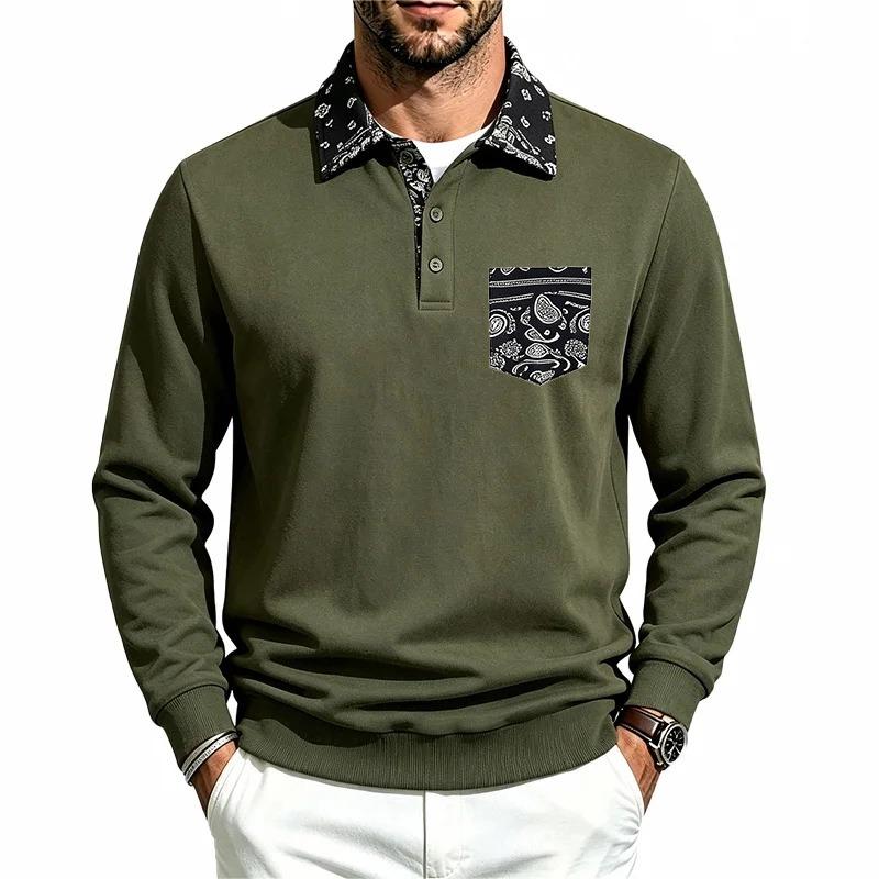 Men S Casual Long Sleeve Fleece Hoodless Sweatshirt With Paisley Pattern