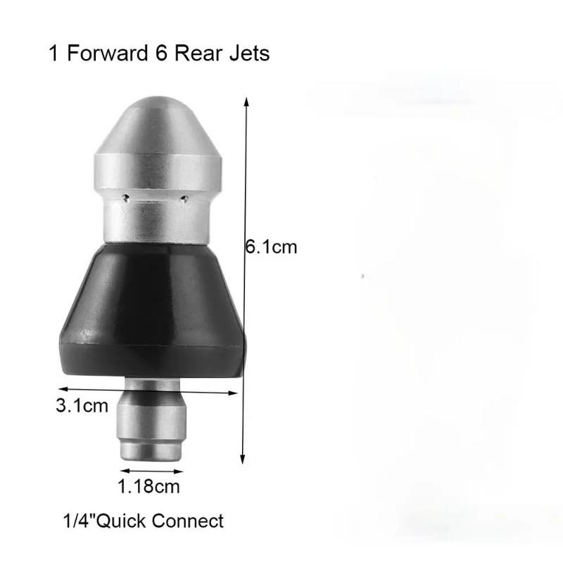 

Мощный напорный очиститель канализационных труб, насадка для мойки стоков, 1 передняя, ​​6 задних форсунок, 1/4 дюйма, быстроразъемная насадка с резьбой