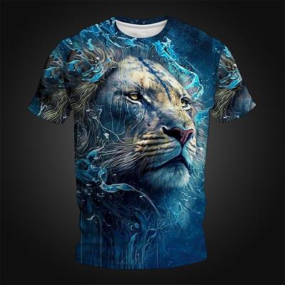 Men's Graphic Animal Lion T Shirt Short Sleeve T Shirt 3D Print Crew Neck Shirt Daily Designer Retro Vintage