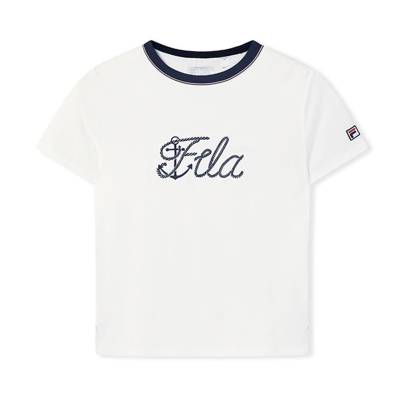 

FILA Heritage Fashion Simple Classic Retro Sports Casual Versatile Color-Blocked Collar Comfortable Knitted Short Sleeve T-Shirt F11W628109FWT S