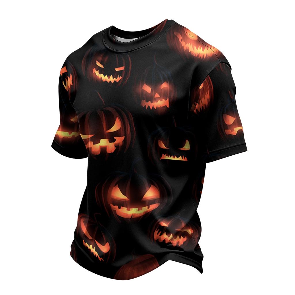 Men's Casual Short Sleeve T-Shirt Lightweight Breathable Fabric Crew Neck Halloween Pumpkin Print Comfortable Fit