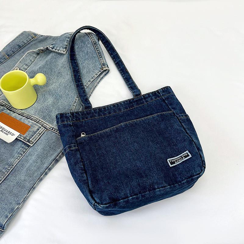 Stylish Street Fashion Denim Tote Bag For Young Women And Students In Light Blue