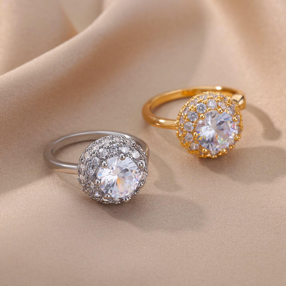 Zircon Four Leaf Clover Rings For Women Crystal Stainless Steel Double Layered Geometric Adjustable Ring Wedding Jewelry Gift