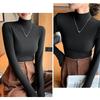 Elegant Women's Semi-High Neck Knit Shirt - Light Luxury, Long-Sleeved & Thin for Autumn/Spring.