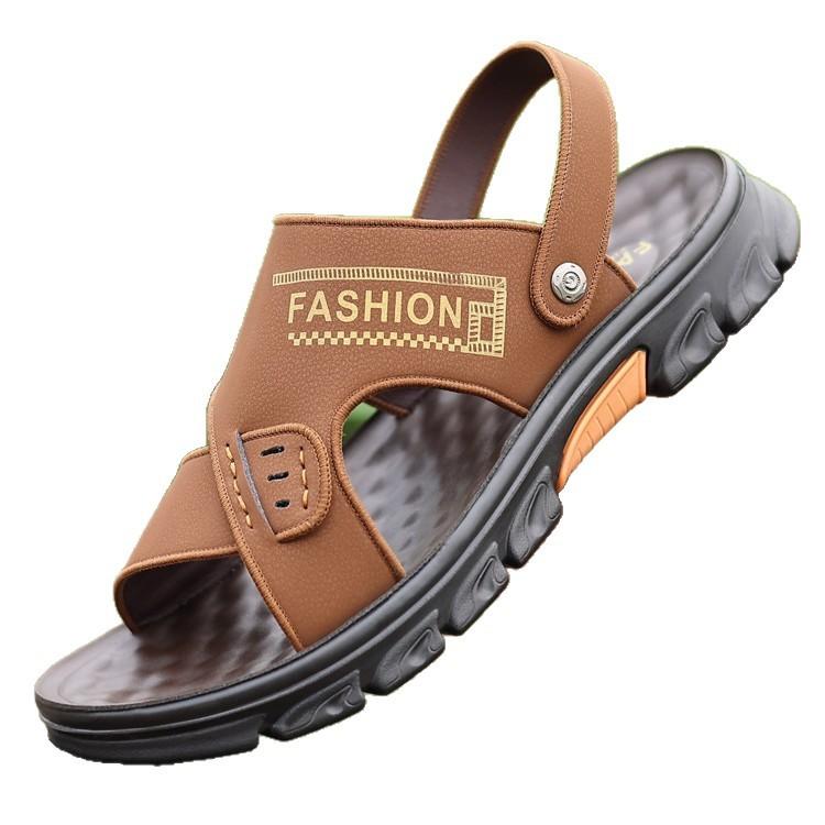 Sandals summer fashion simple wading shoes leather soft sole comfortable non-slip breathable half slippers men