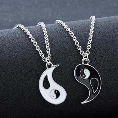 2 Pcs Black White Yin Yang Hollow Pendant Necklace Couple Sister Friend Jewelry AVE