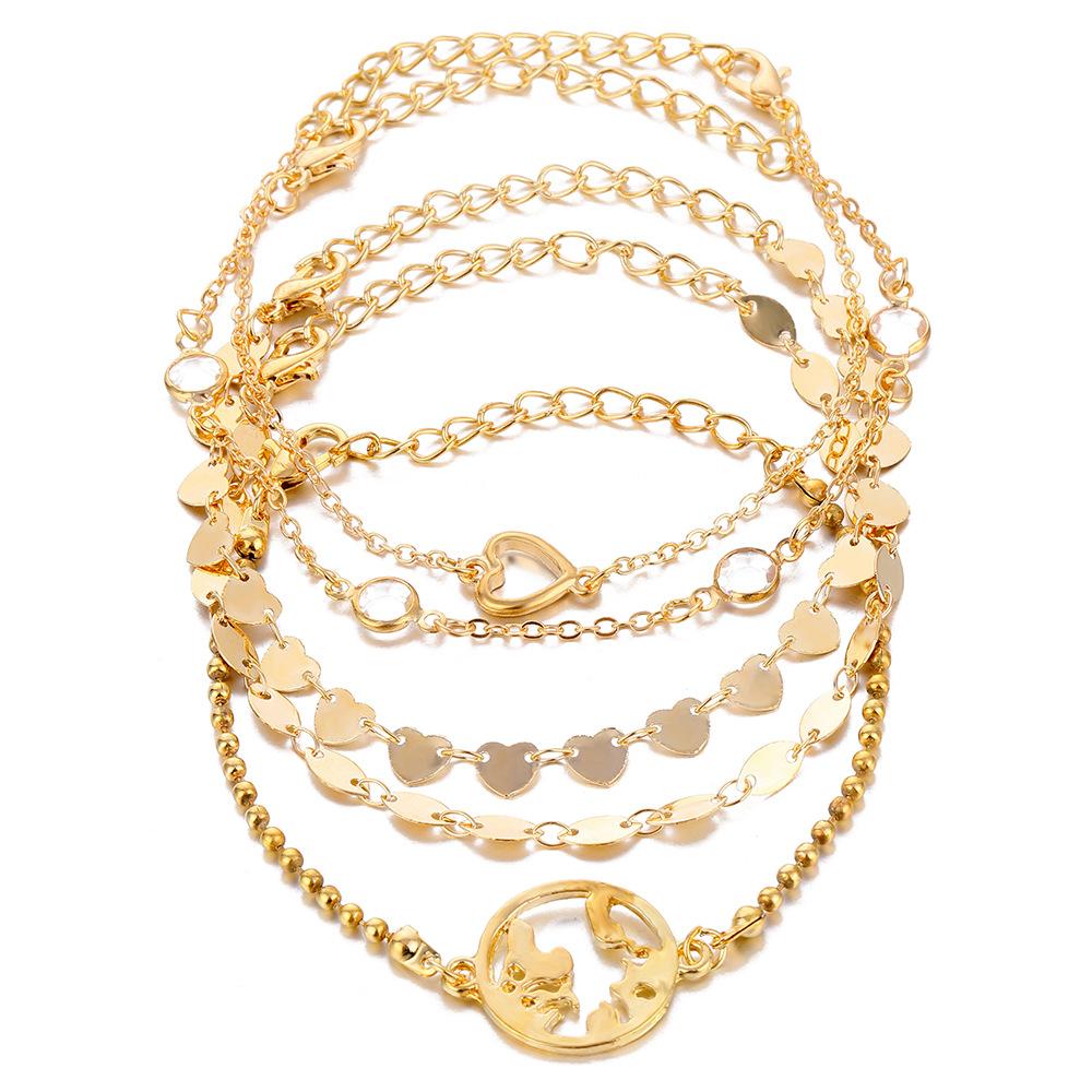 Шарм Повседневная Модная 5 шт./комплект Вечеринка Сердце Женский Браслет Свадьба Пляж Отпуск Стиль Браслет Серия Украшения Подарок