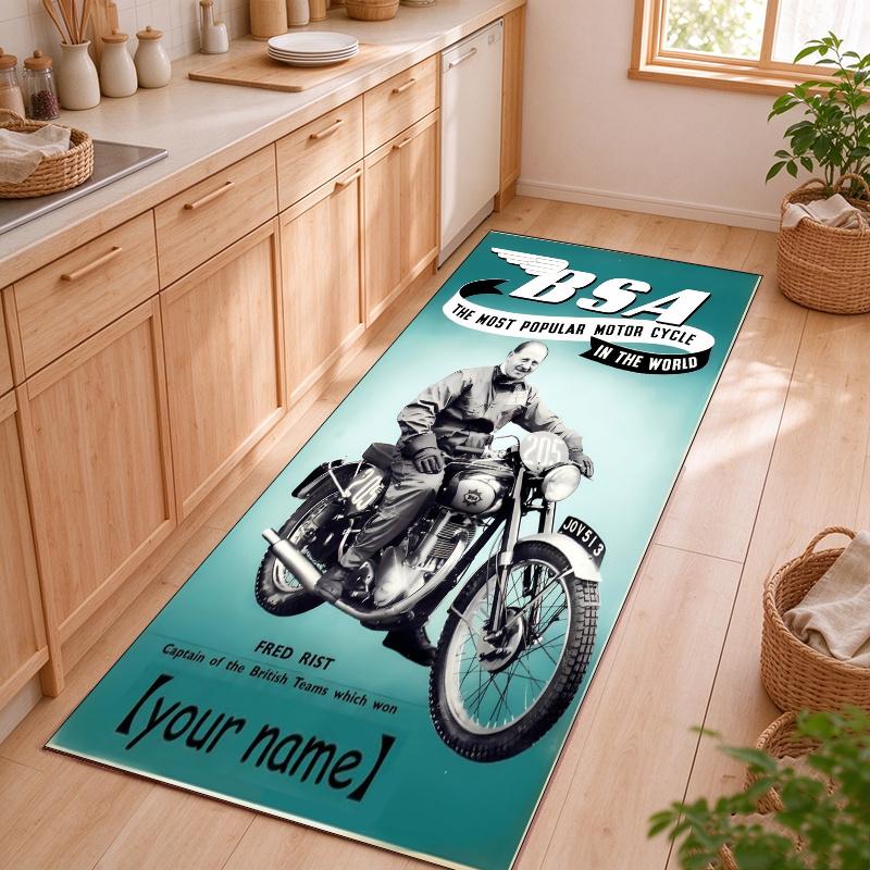 BSA motorcycles Customizable name kitchen floor mat easy to clean and wipe down Suitable for kitchens living rooms and entryways—a perfec