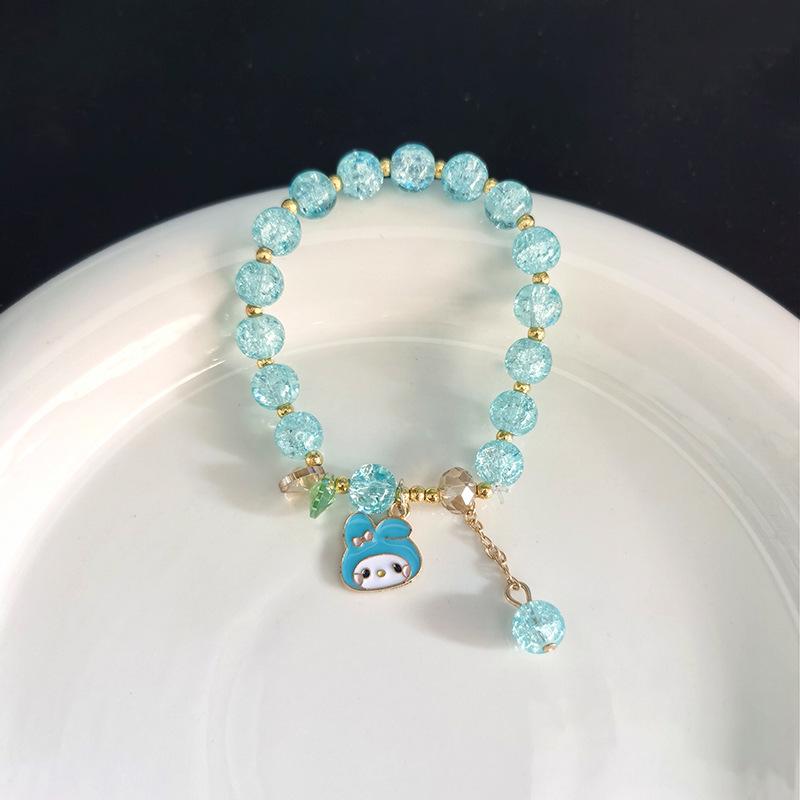 Sanrio Popcorn Crystal Beaded Bracelet: Strawberry Bear & Kuromi Cartoon Charm - Perfect Christmas Gift for Besties