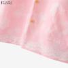 ZANZEA Women Casual Turn Down Collar Loose Short Sleeve Floral Print Blouse